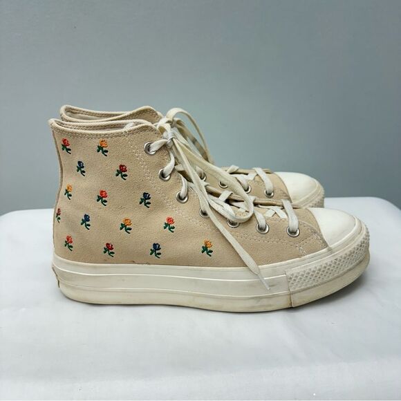 VHTF Converse platform floral suede high top athletic tennis shoes women's 10 - Picture 4 of 9